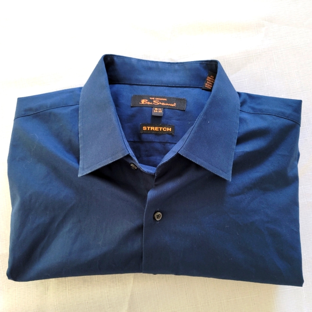 Ben Sherman The Original Stretch Button Up Shirt 16.5 34/35 Blue NWOT